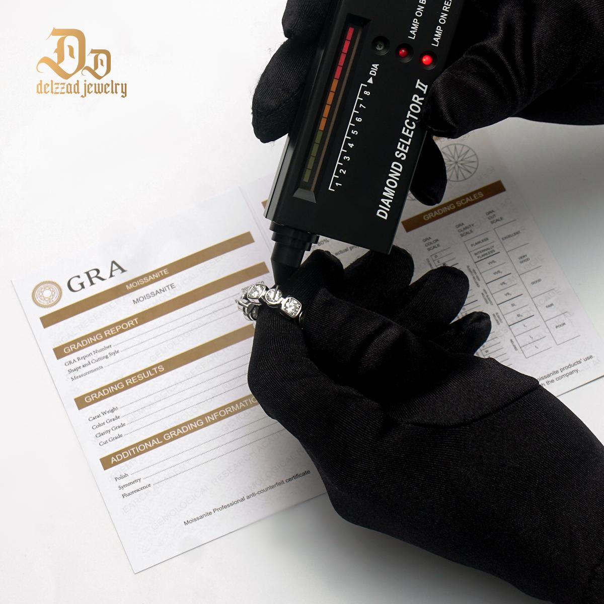 Delzzad S925 6ct Round D Color VVS Synthetic Moissanite Luxury Hip Hop Ring For Men Women