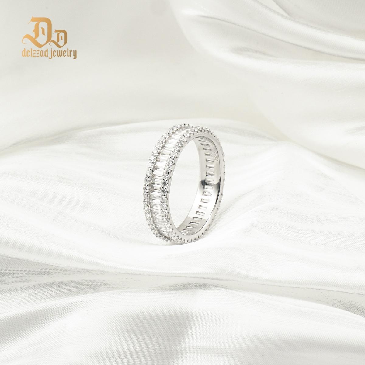 Baguette Round Cut Eternity Ring Band VVS D Color Synthetic Moissanite S925 Unisex Ring