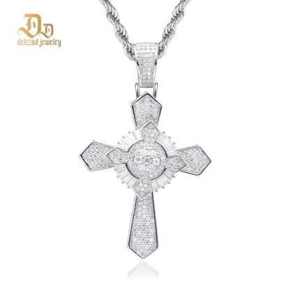 Delzzad S925 Synthetic Moissanite Brillant Iced Out Rotatable Cross Pendant Necklace Birthday Anniversary Gift