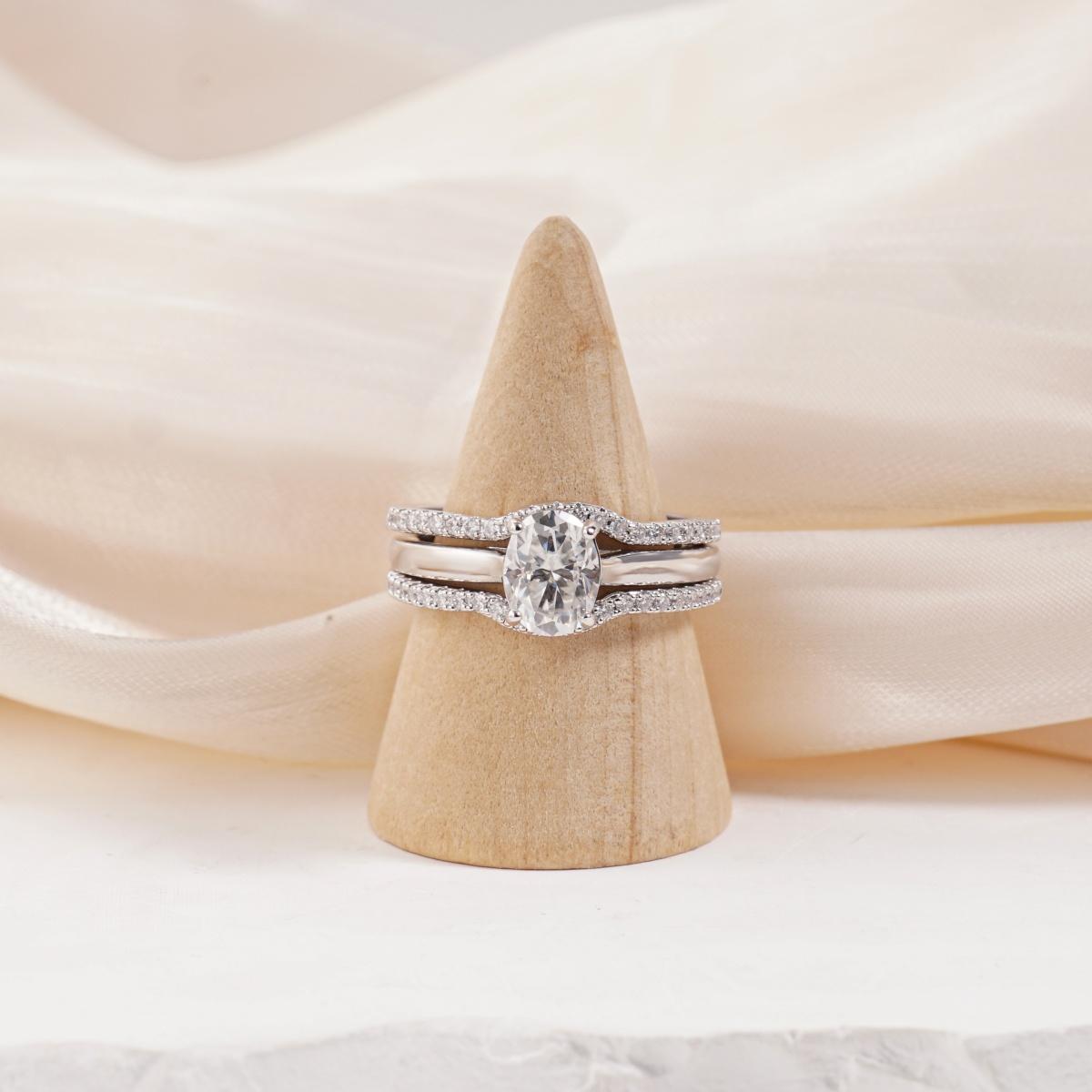 Heavenly Nest 1.8ct Triple Stacking Ring Copper Engagement Ring VVS Synthetic Moissanite Ring Jewelry Perfect Gift