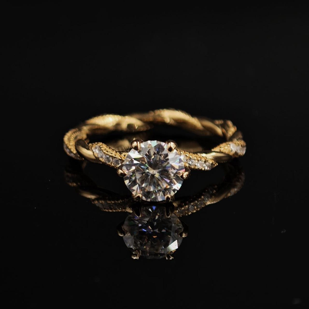 1ct Round Synthetic Moissanite Rope Ring In 925 Sterling Silver