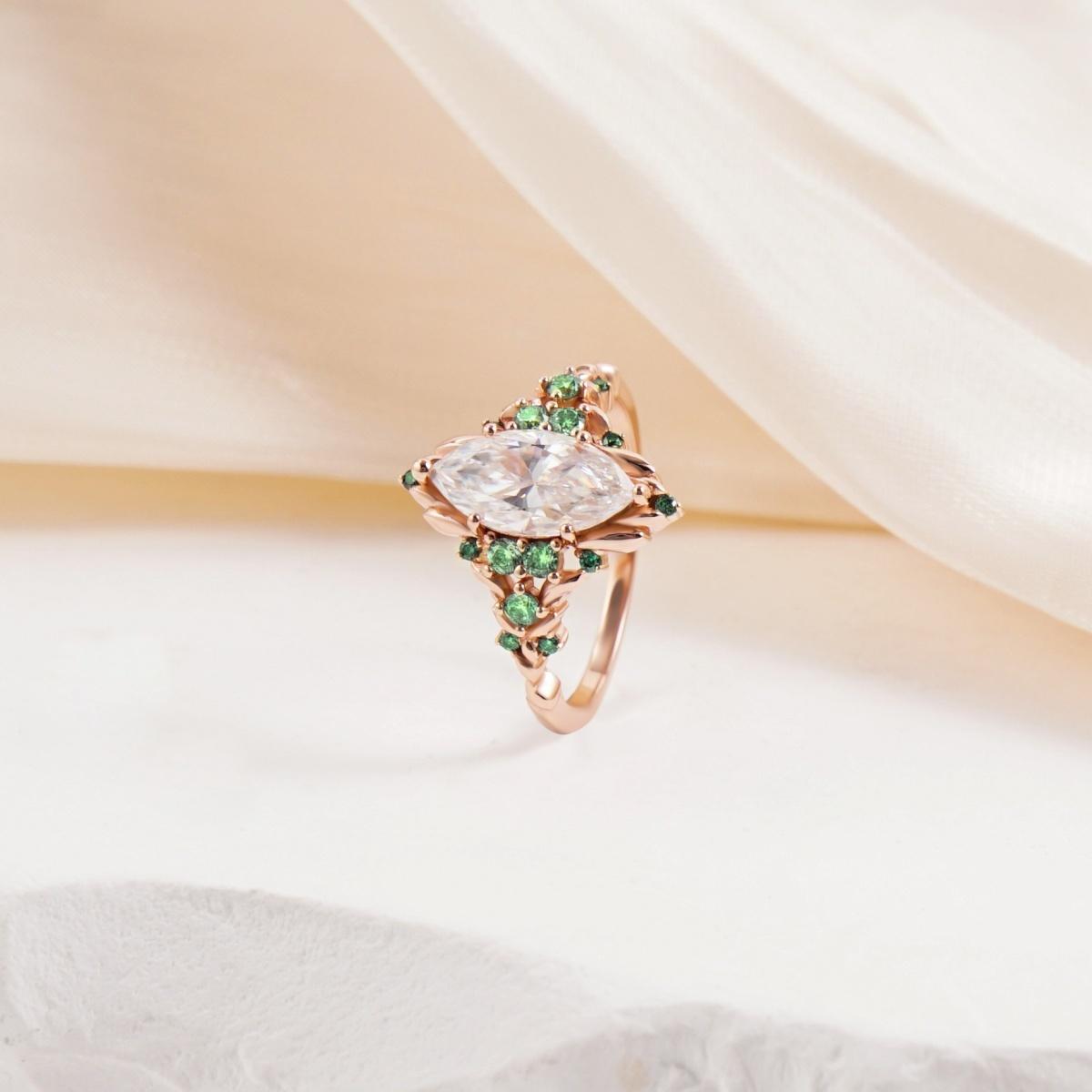 Delzzad 2.2ct Royal Marquise Promise Ring Synthetic Moissanite Ring Jewelry S925 Dainty Floral Ring for Mom Lady Engagement Ring for Women Perfect Birthday Engagement Wedding Anniversary Christmas Gift