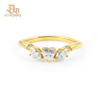 0.9ct Golden Triad of Love Ring VVS Synthetic Moissanite Ring Jewelry Copper Band