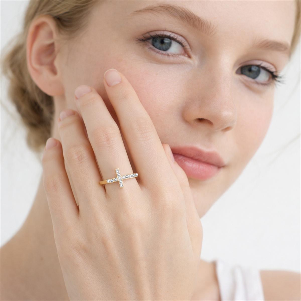 0.1ct Cross Ring Eternal Intersection Ring Band for Her Infinity Wedding Band Ring D Color VVS Synthetic Moissanite Ring Jewelry S925/Copper Band