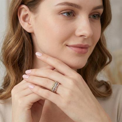 0.3ct Triad Ribbon Grace Ring Eternity Wedding Band Ring Set Stackable Band Ring Synthetic Moissanite Ring Copper Band