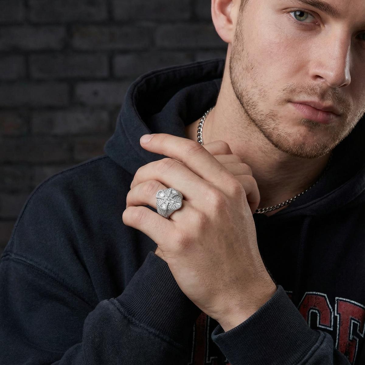 2ct Eternal Pillar Ring Fully Iced Out Ring Hip Hop Gothic Cross Ring VVS Synthetic Moissanite Ring Jewelry Copper Band