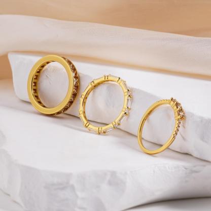 Eternal Trinity Harmony Set Vintage Ring Band Champagne Stacking Ring Synthetic Moissanite Ring Jewelry S925 Band