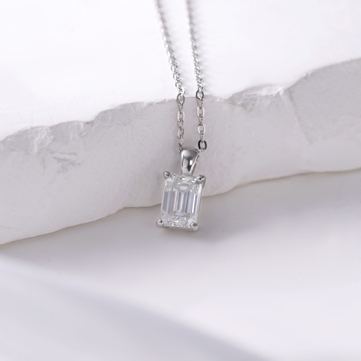 1ct Step Cut Solitaire Pendant VVS Synthetic Moissanite S925 Chain Women Timeless Necklace Gifts