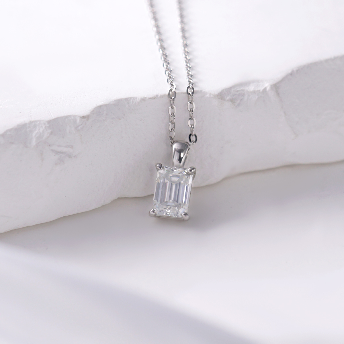 1ct Step Cut Solitaire Pendant VVS Synthetic Moissanite S925 Chain Women Timeless Necklace Gifts