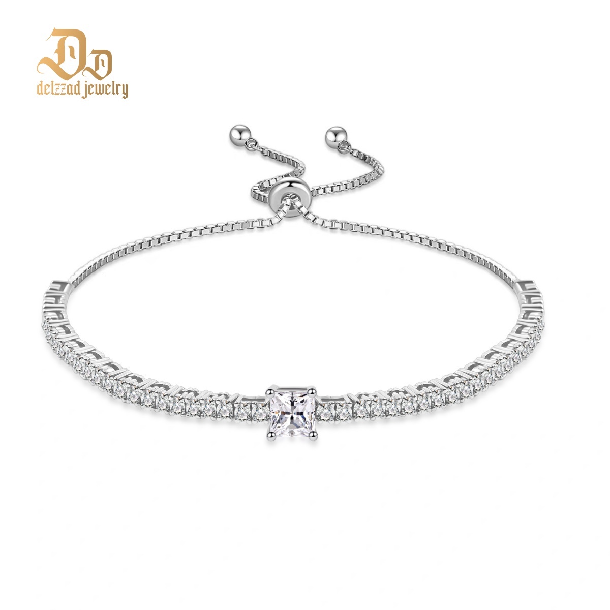 2.5ct Boundless Love Bracelet Classic Tennis Chain Adjustable Slider Bracelet Princess Cut Synthetic Moissanite Bracelet Copper Chain
