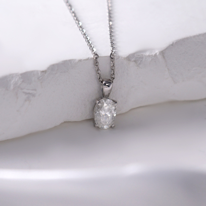 1ct Oval Prong Pendant VVS Synthetic Moissanite S925 Women Solitaire Necklace Chain