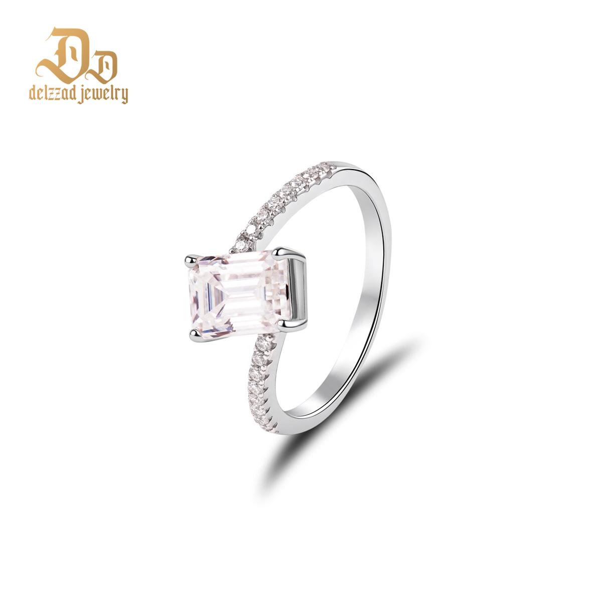 Delzzad 2ct Sparkling Step Cut Engagement Ring Wedding Band Synthetic Moissanite S925 Ring Band Jewelry Perfect Birthday Engagement Wedding Anniversary Gift