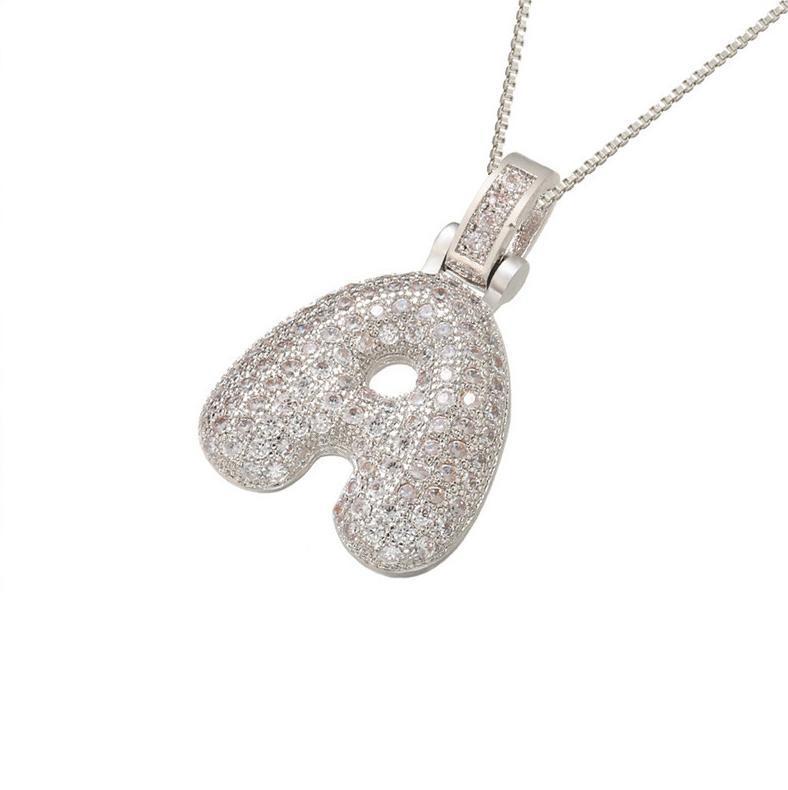 [Buy One Get Free Necklace] Hip Hop Large Letter Alphbet Zirconia Pendant Necklace
