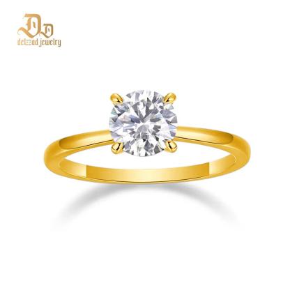 Delzzad S925 1-2ct Round VVS Synthetic Moissanite Solitaire Four-Prong Ring Band Engagement Wedding Valentine's Day Gifts For Her