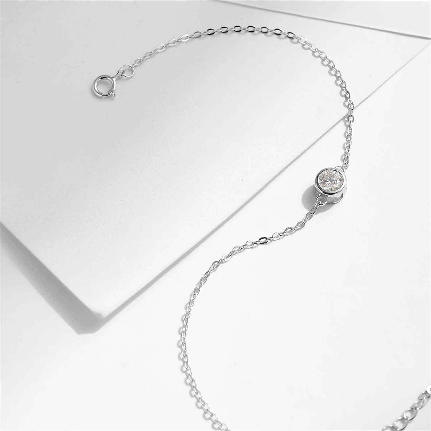 1ct Adjustable Bubble Bracelet Round Synthetic Moissanite S925 Sterling Silver Bracelet Chain Jewelry Birthday Engagement Wedding Anniversary Perfect Gifts