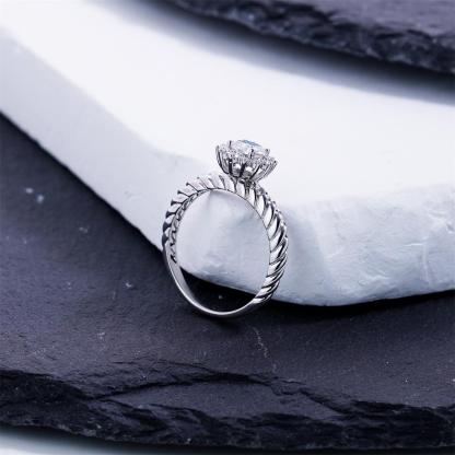 Delzzad 0.6ct Eternal Sunburst Ring Flower Halo Engagement Ring Twisted Band Classic Rope Halo Ring VVS Synthetic Moissanite Ring Jewelry Copper Band