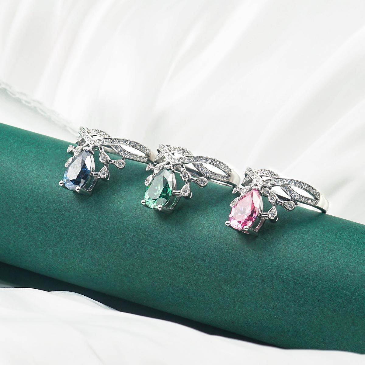 Delzzad 3ct Pear Synthetic Moissanite Tiara Ring In 925 Sterling Silver