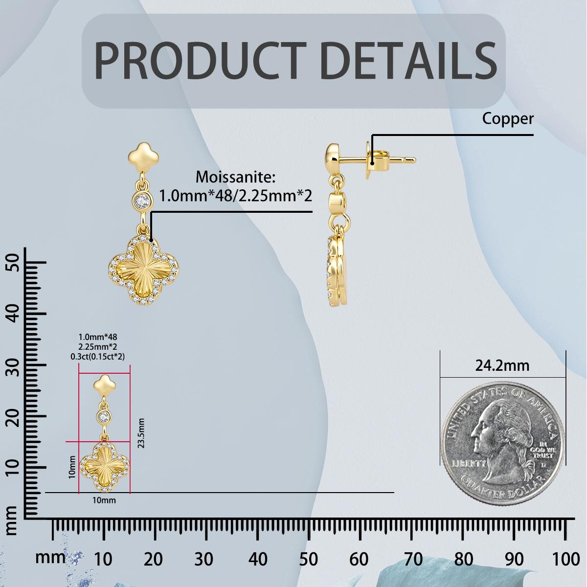 【Aura of Solis】Delzzad Halo Clover Necklace Four-Leaf Dangle Earrings VVS Synthetic Moissanite Pendant Earrings Jewelry Set Copper Chain