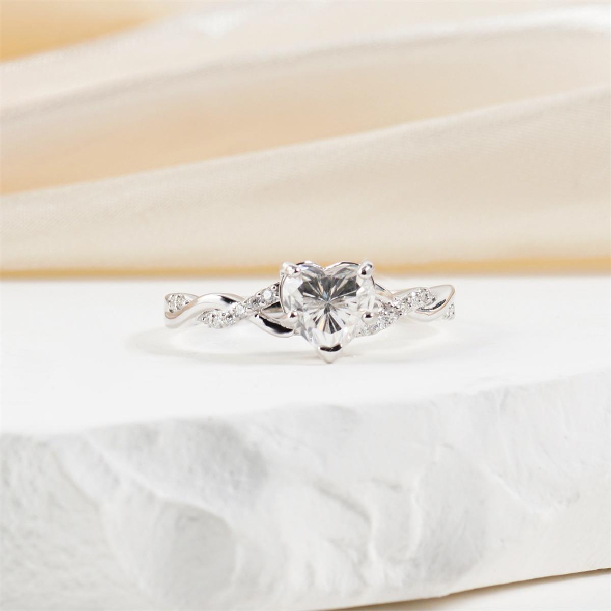 1.3ct Eternal Twined Heart Ring Twisted Band VVS Synthetic Moissanite Ring Jewelry S925 Band