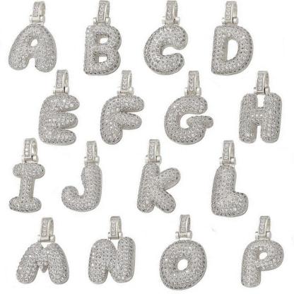 [Buy One Get Free Necklace] Hip Hop Large Letter Alphbet Zirconia Pendant Necklace