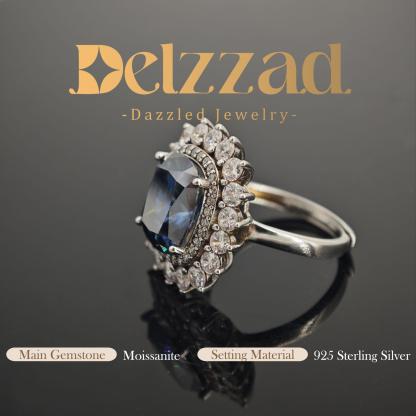 5ct Elongated Cushion Synthetic Moissanite Sunflower Luxury Ring In 925 Sterling Silver