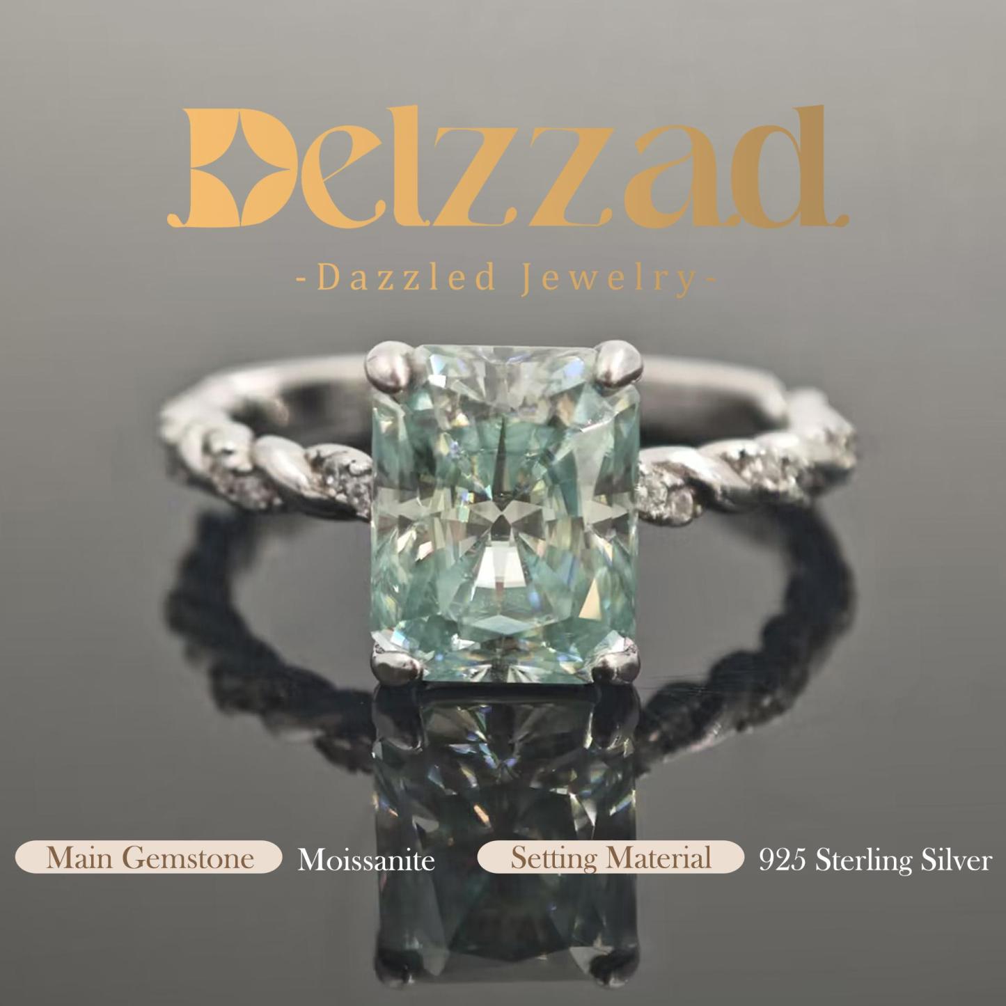 3ct Radiant Synthetic Moissanite Solitaire Twist Band Ring In 925 Sterling Silver