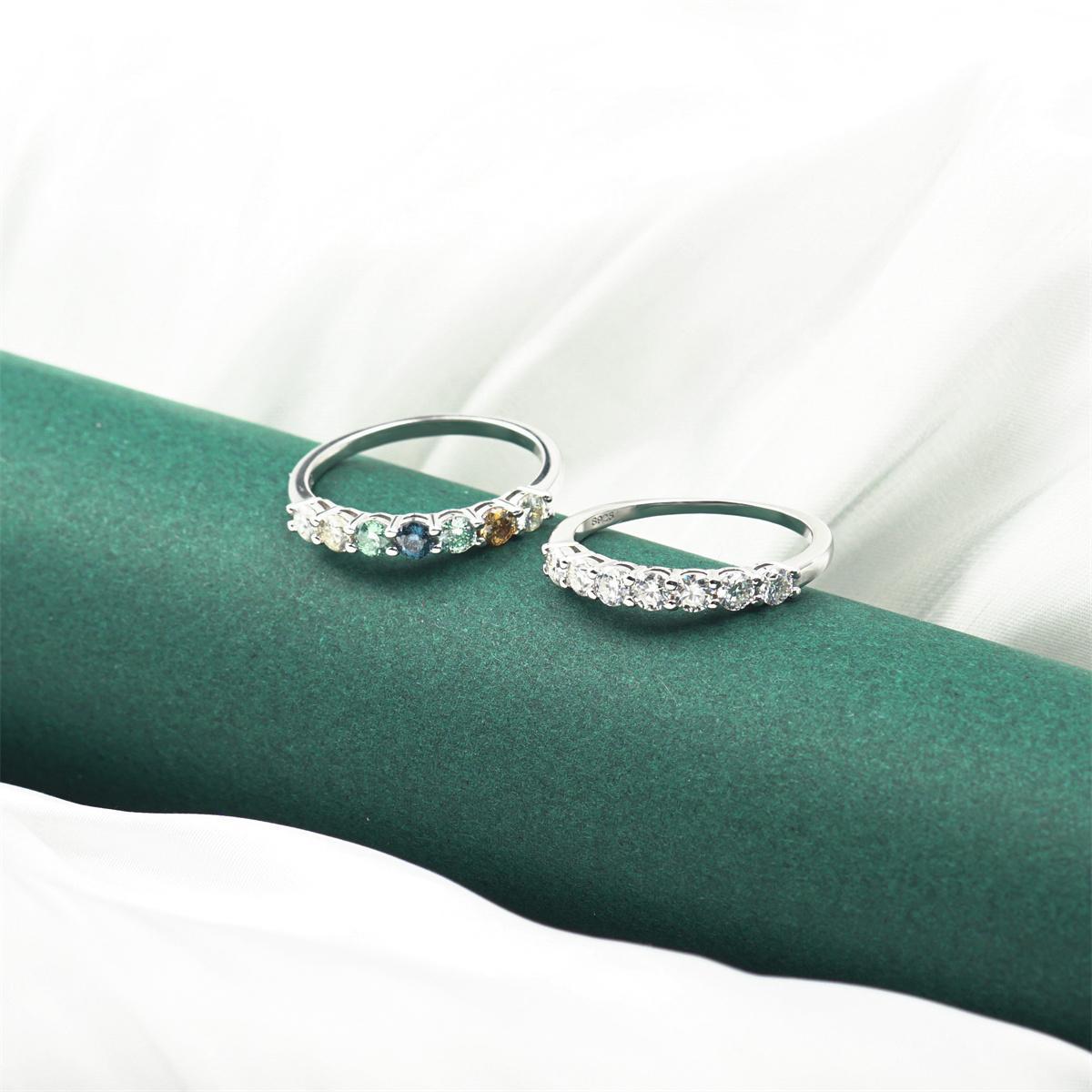 Delzzad 0.7ct Eternity Ring D Color Colorful Round Synthetic Moissanite S925 Ring Band for Women