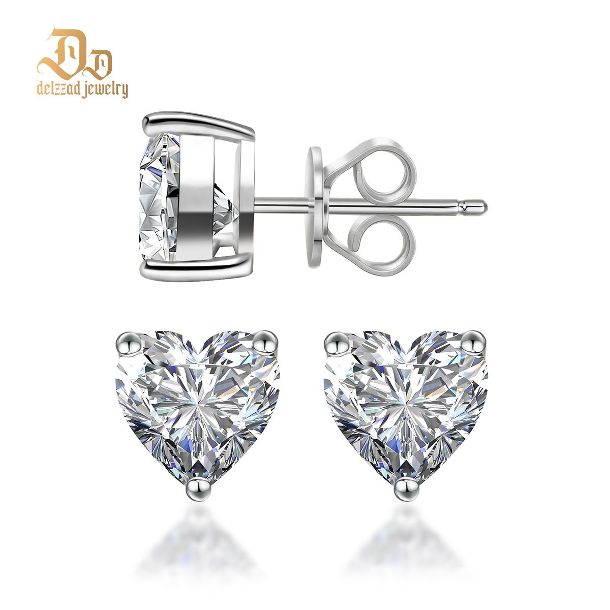 Delzzad S925 Heart Cut Synthetic Moissanite Heart Shape Solitaire Stud Earrings