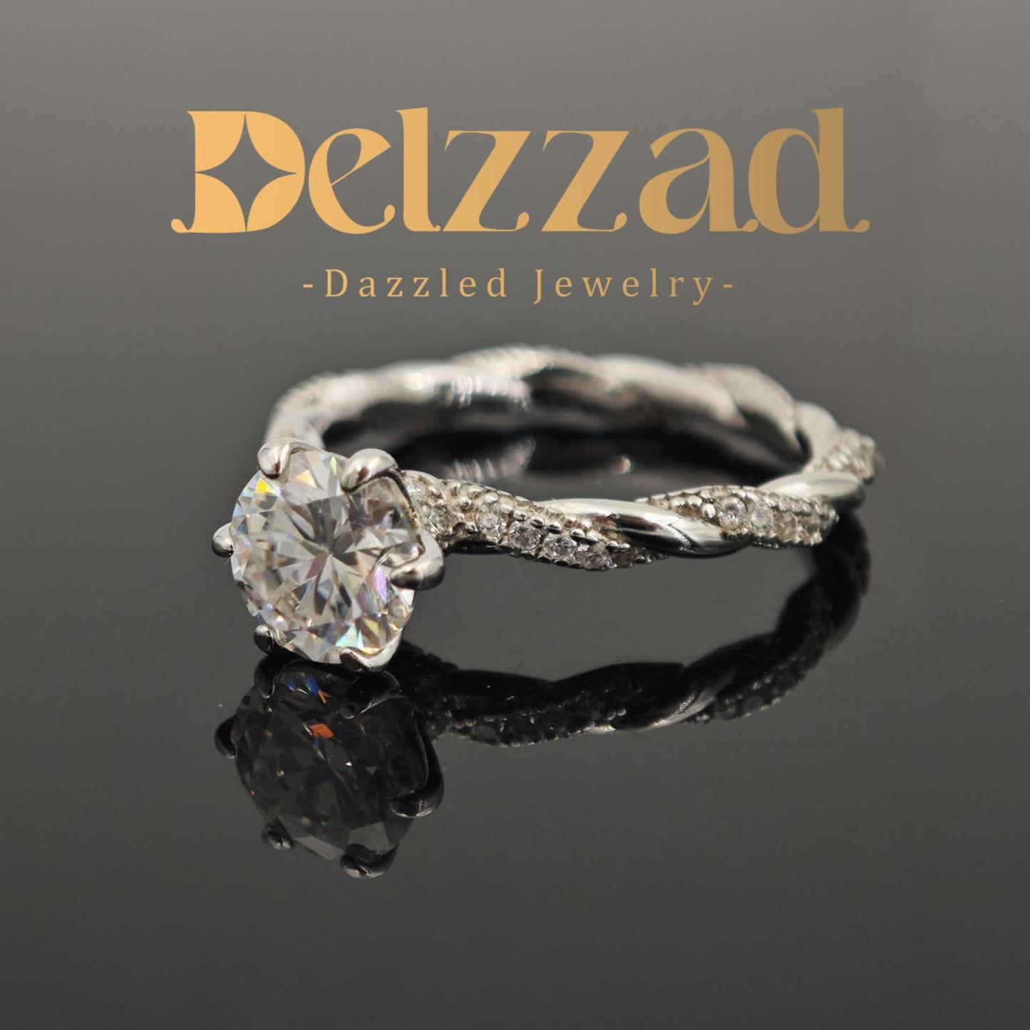 1ct Round Synthetic Moissanite Rope Ring In 925 Sterling Silver