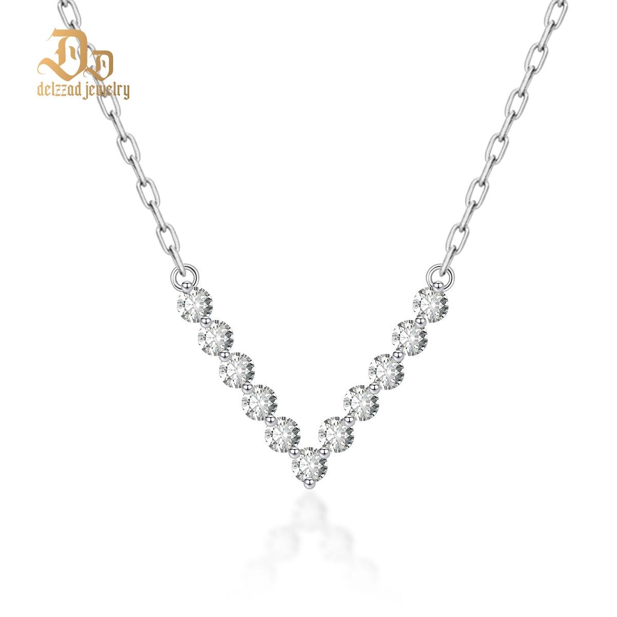 Classic V-Shaped chevron Necklace Round Cut VVS Synthetic Moissanite S925 Chain