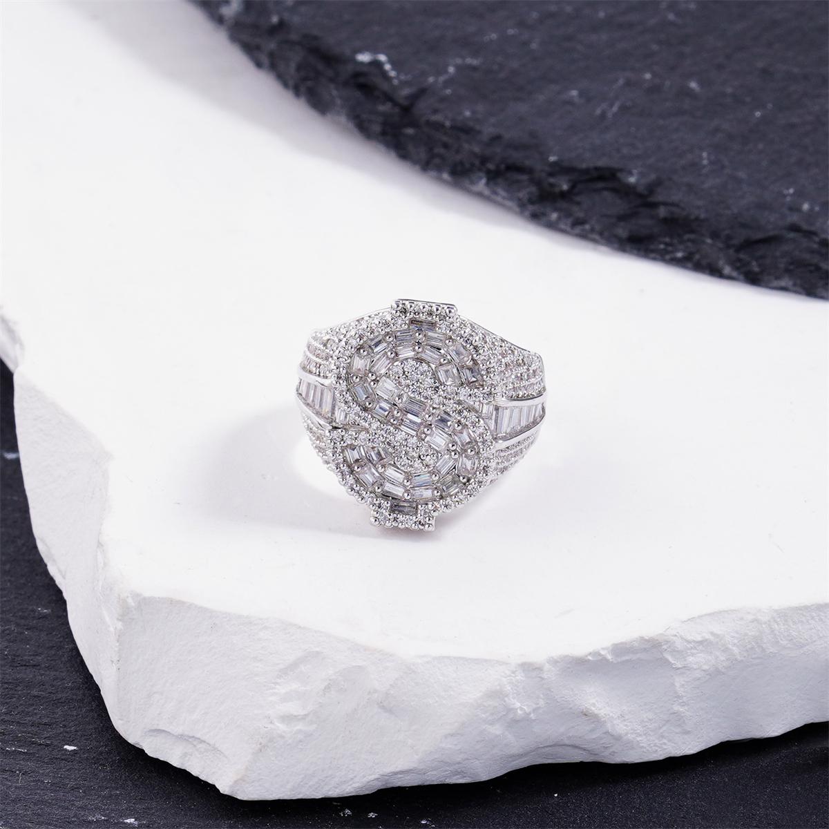 2.3ct Billionaire's Gaze Ring Iced Out Baguette USD Ring Band VVS Synthetic Moissanite Ring Jewelry Copper Band Hip Hop Punk Rock Ring