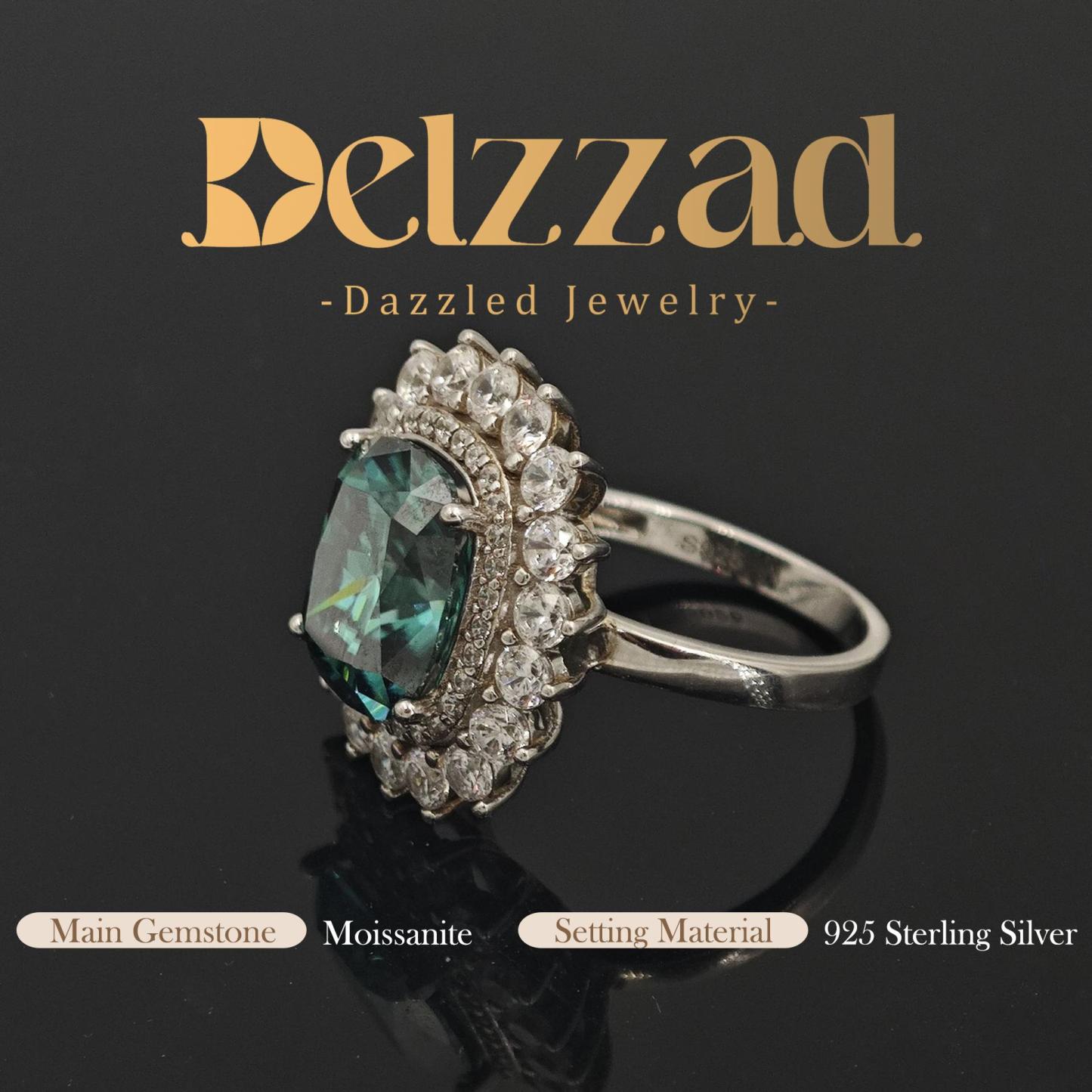 5ct Elongated Cushion Synthetic Moissanite Sunflower Luxury Ring In 925 Sterling Silver