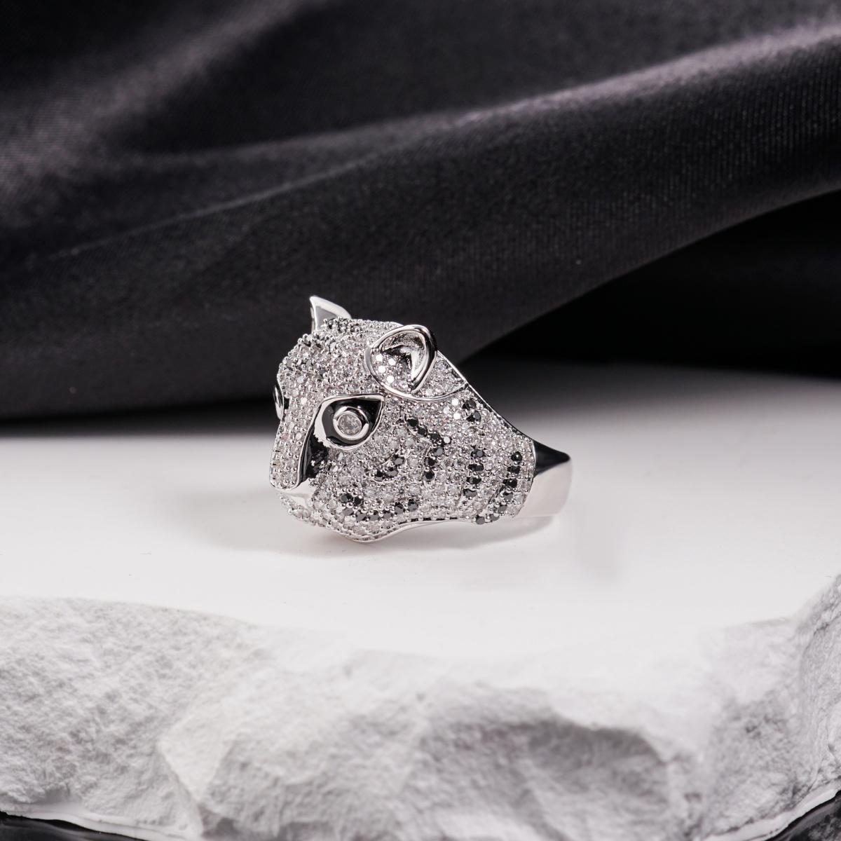 1.8ct Shadow Panthera Ring VVS Synthetic Moissanite Ring Jewelry Copper Band Unisex Hip Hop Animal Ring