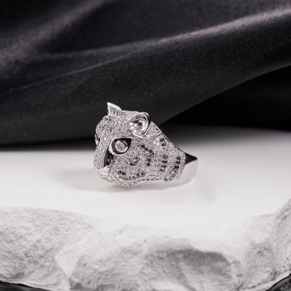 1.8ct Shadow Panthera Ring VVS Synthetic Moissanite Ring Jewelry Copper Band Unisex Hip Hop Animal Ring