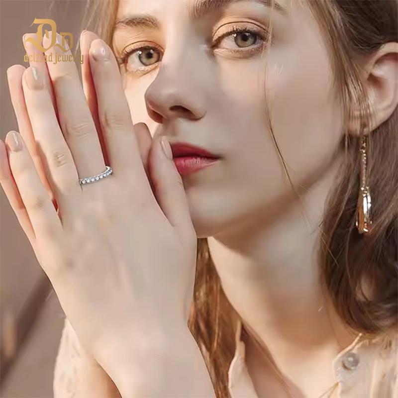 Delzzad S925 VVS D Color Synthetic Moissanite Eternity Ring Band Anniversary Valentine's Day Gifts For Women Men