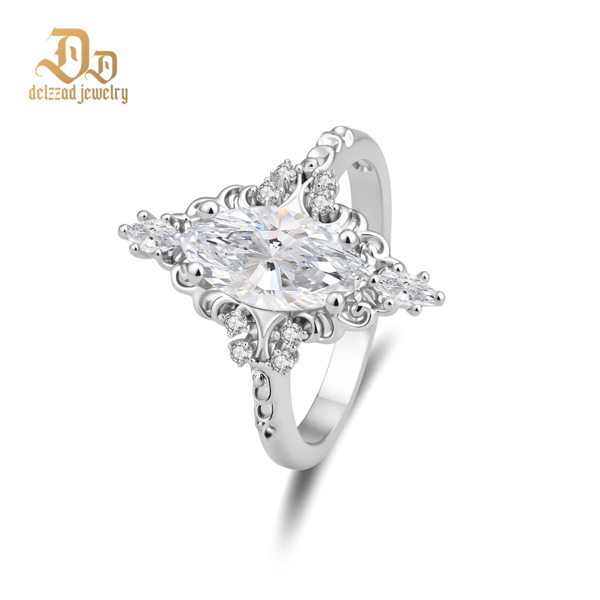 14K Gold-Plated 2.3ct The Versailles Marquise Ring Whispering Scrolls Band Ring VVS Synthetic Moissanite Ring Jewelry