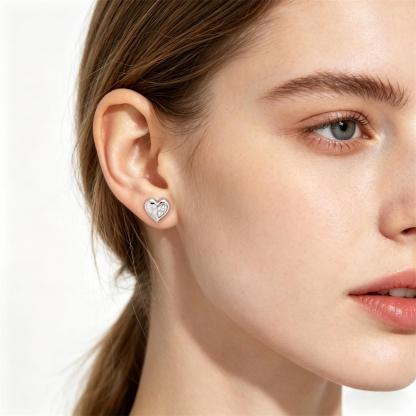 Delzzad Molten Love Stud Earrings Heart Earrings VVS Synthetic Moissanite Earrings Jewelry Copper Studs