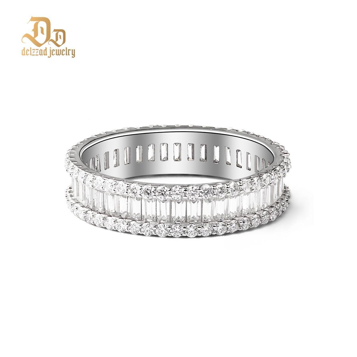 Baguette Round Cut Eternity Ring Band VVS D Color Synthetic Moissanite S925 Unisex Ring