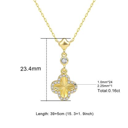 【Aura of Solis】Delzzad Halo Clover Necklace Four-Leaf Dangle Earrings VVS Synthetic Moissanite Pendant Earrings Jewelry Set Copper Chain