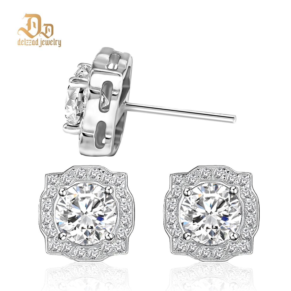 Delzzad S925 Round Synthetic Moissanite Luxury Stud Earrings Valentine's Day Gift For Men Women