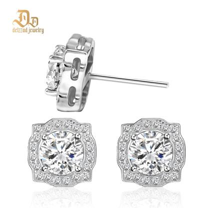 Delzzad S925 Round Synthetic Moissanite Luxury Stud Earrings Valentine's Day Gift For Men Women