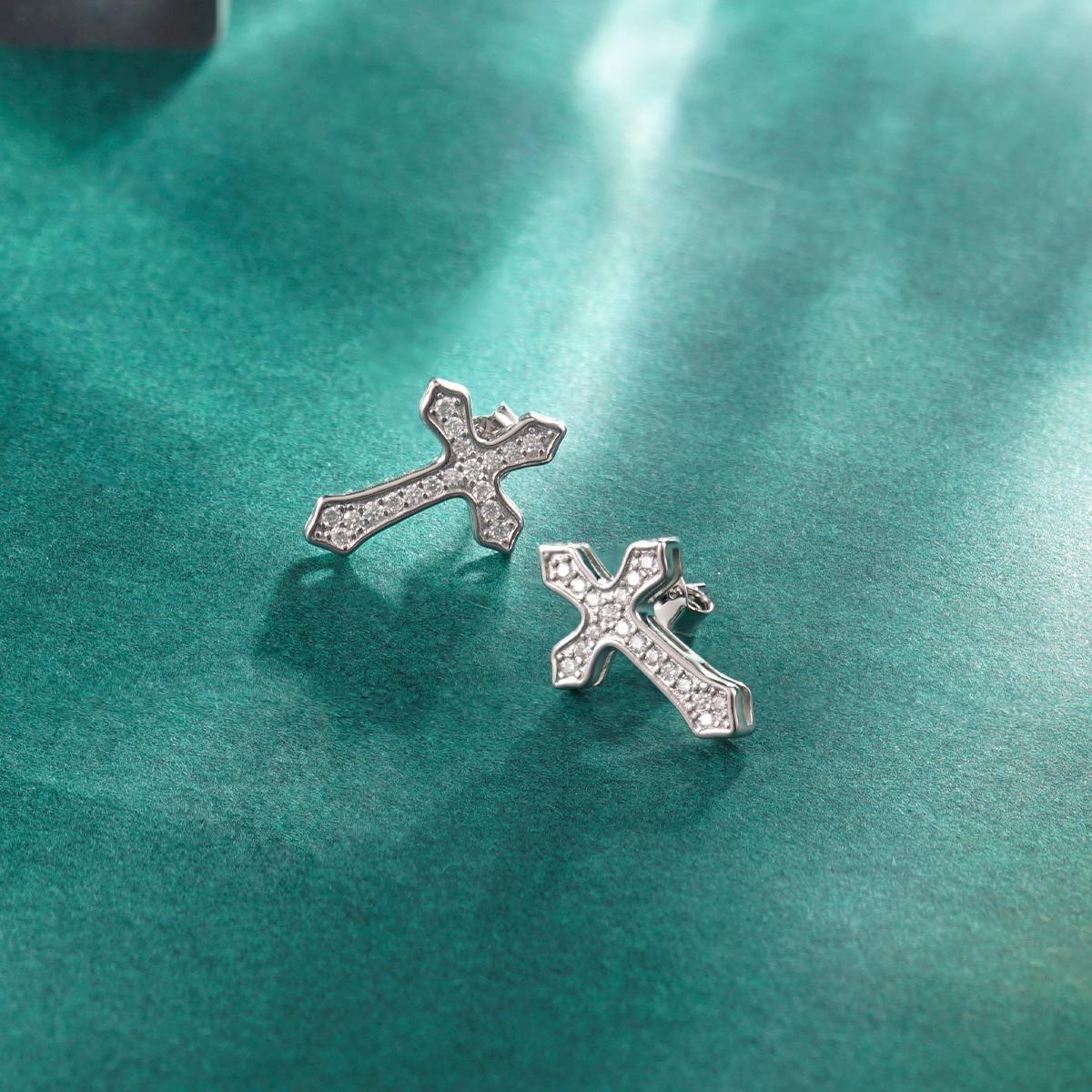 Hip Hop Bling Cross Stud Earrings S925 D Color VVS Synthetic Moissanite Unisex Earrings