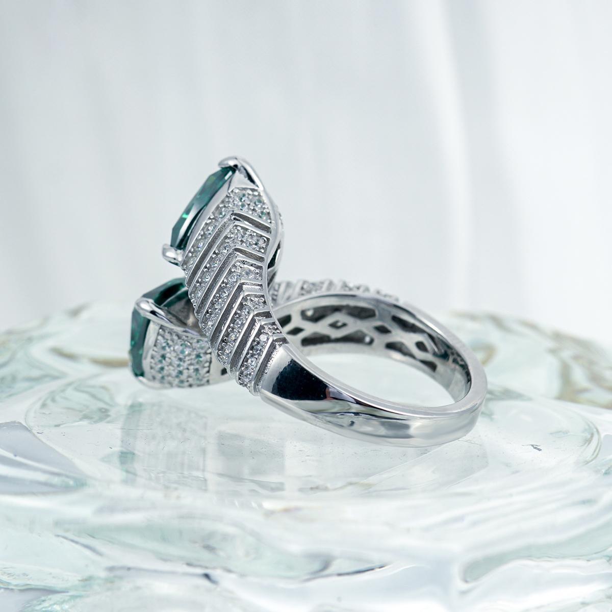 Delzzad 3ct Green Open Trillion Cut Ring Green VVS Synthetic Moissanite S925 Band Ring Jewelry Birthday Engagement Wedding Anniversary Gift