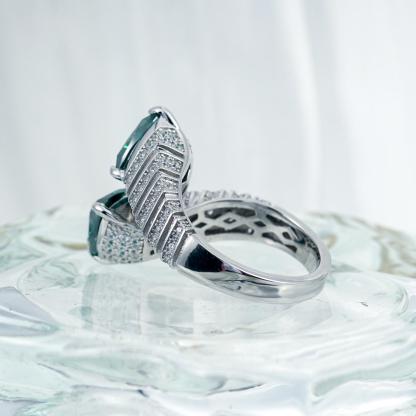 Delzzad 3ct Green Open Trillion Cut Ring Green VVS Synthetic Moissanite S925 Band Ring Jewelry Birthday Engagement Wedding Anniversary Gift