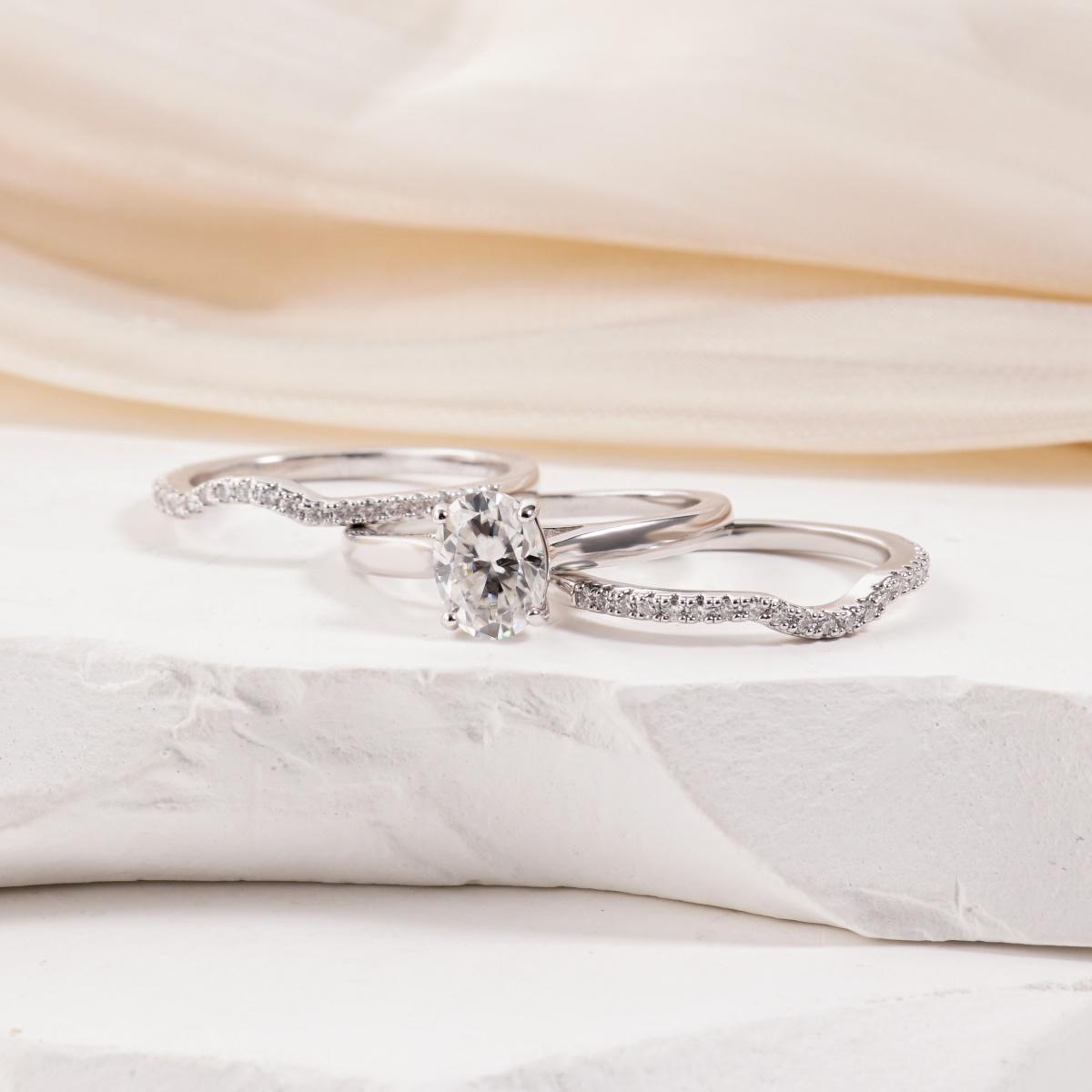 Heavenly Nest 1.8ct Triple Stacking Ring Copper Engagement Ring VVS Synthetic Moissanite Ring Jewelry Perfect Gift