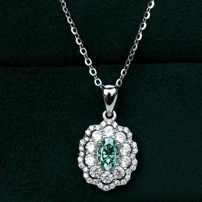 0.5ct Green Ripple Pendant Necklace Oval Synthetic Moissanite Necklace S925 Chain