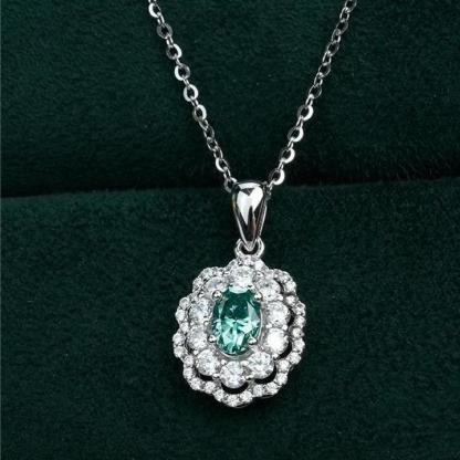 0.5ct Green Ripple Pendant Necklace Oval Synthetic Moissanite Necklace S925 Chain