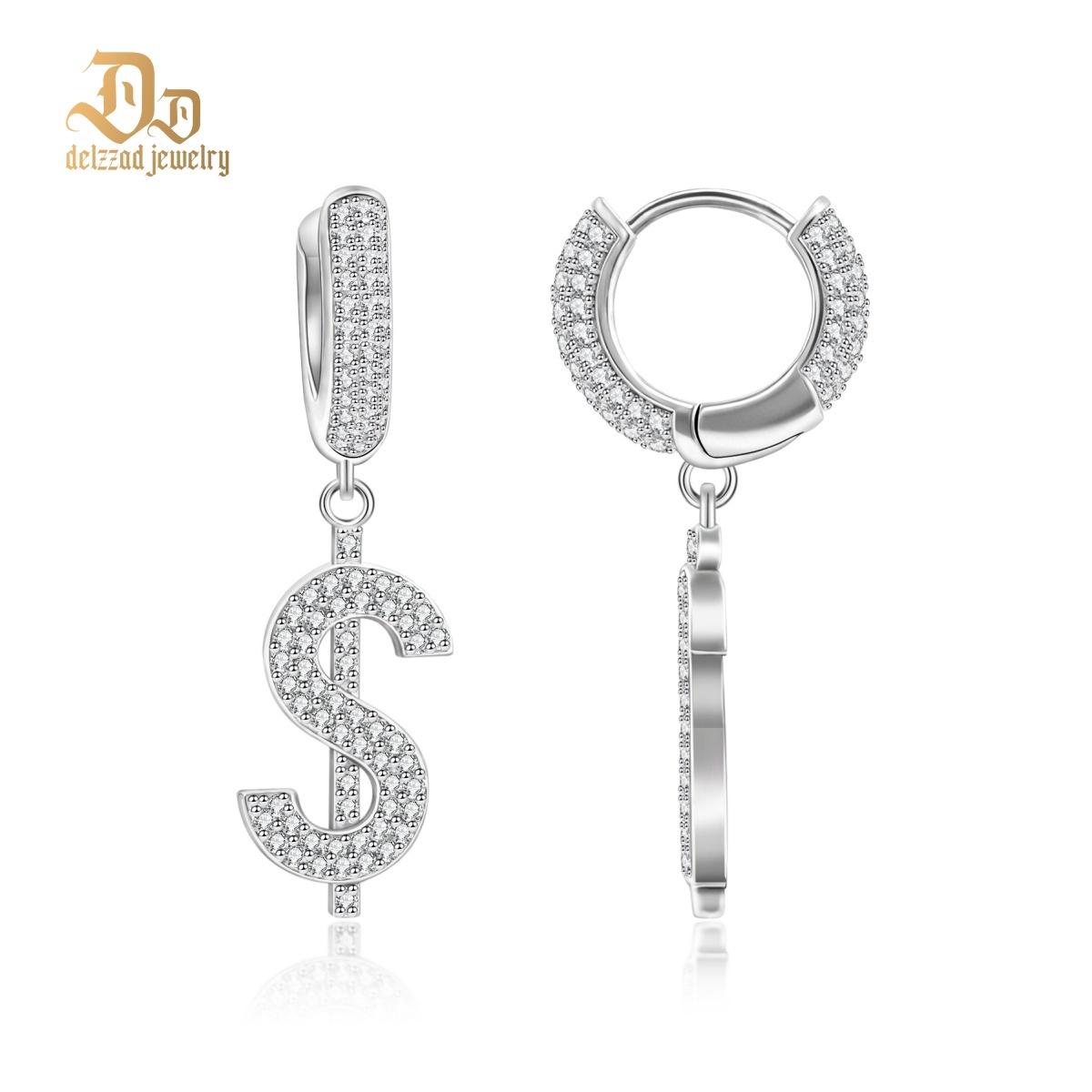 Iced Out USD Hoop Earrings VVS Synthetic Moissanite Earrings S925/Copper Hip Hop Money Symbol Hoops Dangle Earrings