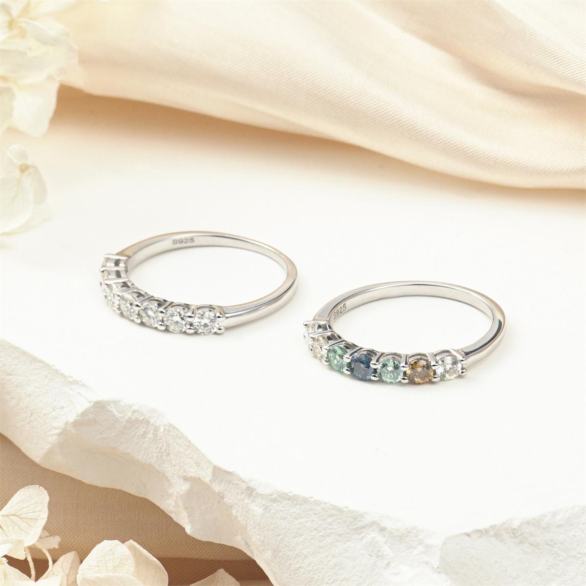 Delzzad 0.7ct Eternity Ring D Color Colorful Round Synthetic Moissanite S925 Ring Band for Women