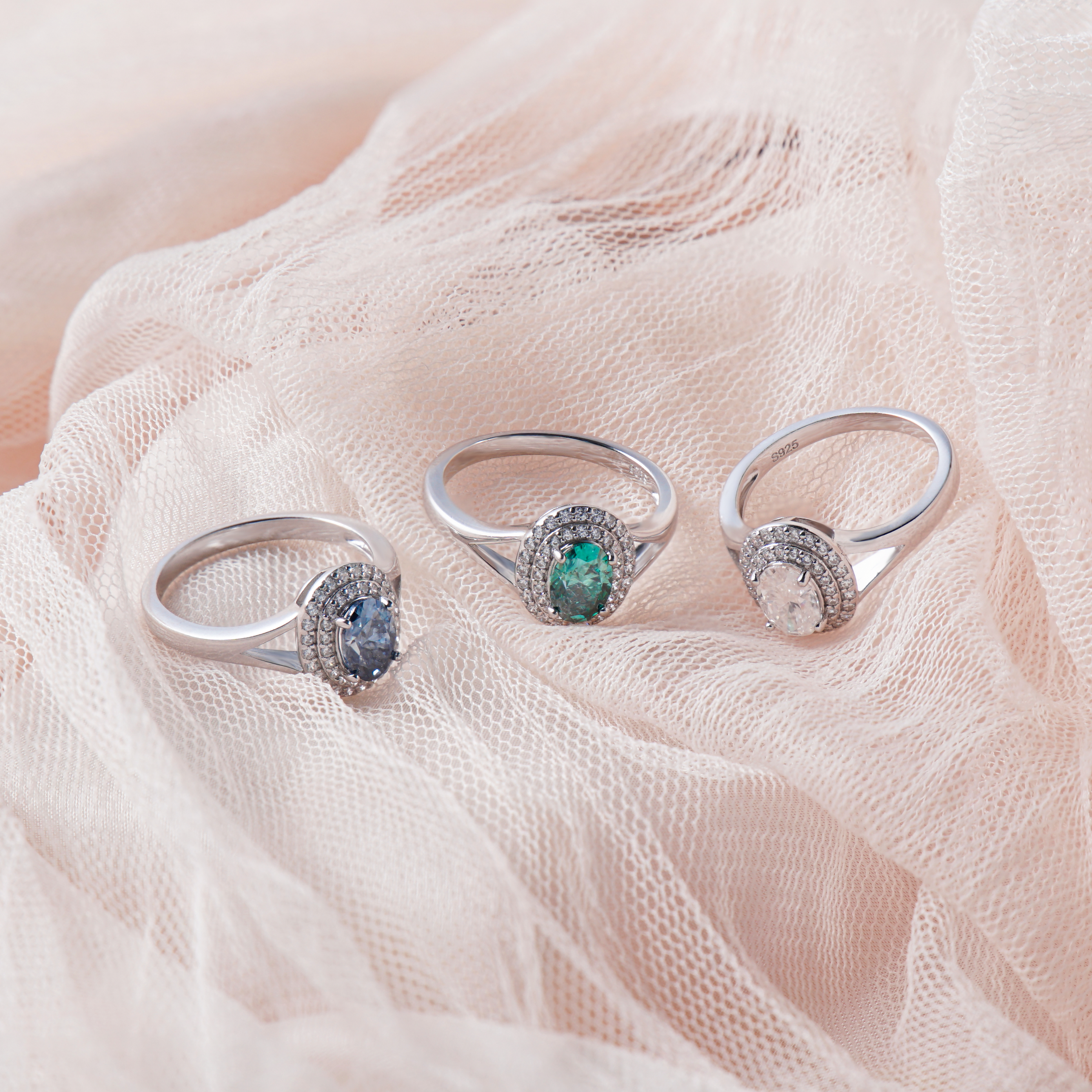 Delzzad 1ct Oval Synthetic Moissanite Double Halo Ring In 925 Sterling Silver Ring Band Jewelry Perfect Birthday Engagement Wedding Anniversary Gift for Women